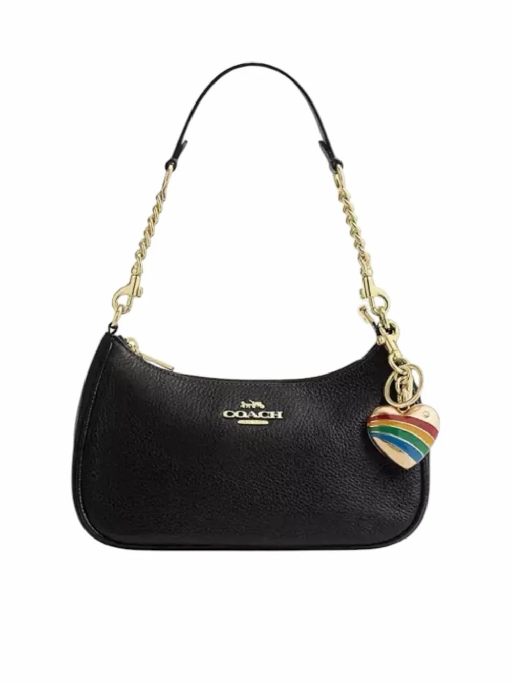 Coach Gold Heart Bag Charm with Rainbow Enamel Stripes NWT